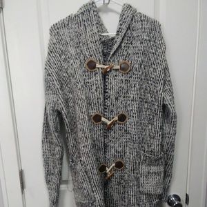 Hooded Gray Button Up Sweater